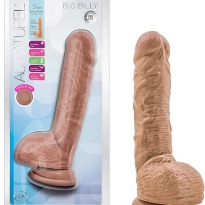 Au Naturel Big Billy Dual Dense Dildo con Testículos 9in - Caramel