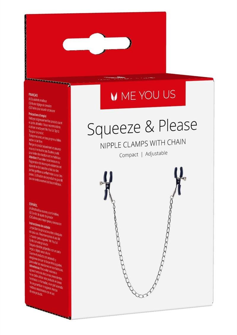 ME YOU US Squeeze & Please Adjustable Nipple Clamps with Chain - Silver