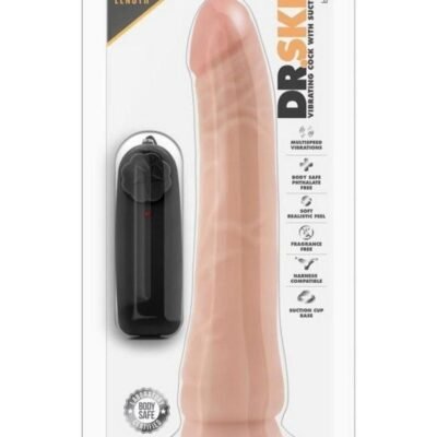 Dr. Skin Silver Collection Vibrating Dildo con control y base con ventosa 8.5in - Vanilla