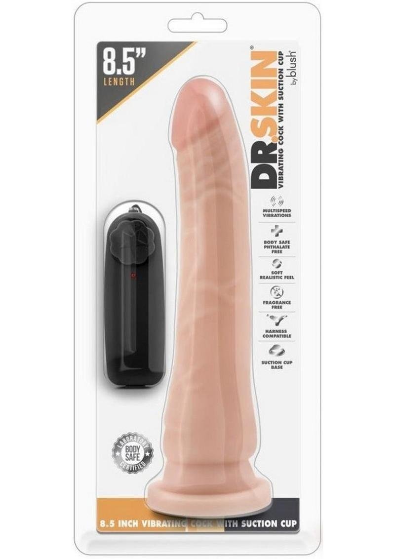 Dr. Skin Silver Collection Vibrating Dildo con control y base con ventosa 8.5in - Vanilla