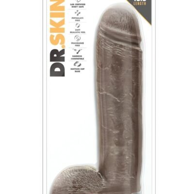 Dr. Skin Silver Collection Mr. Mister Dildo con testículos y base con ventosa 10.5in - Chocolate