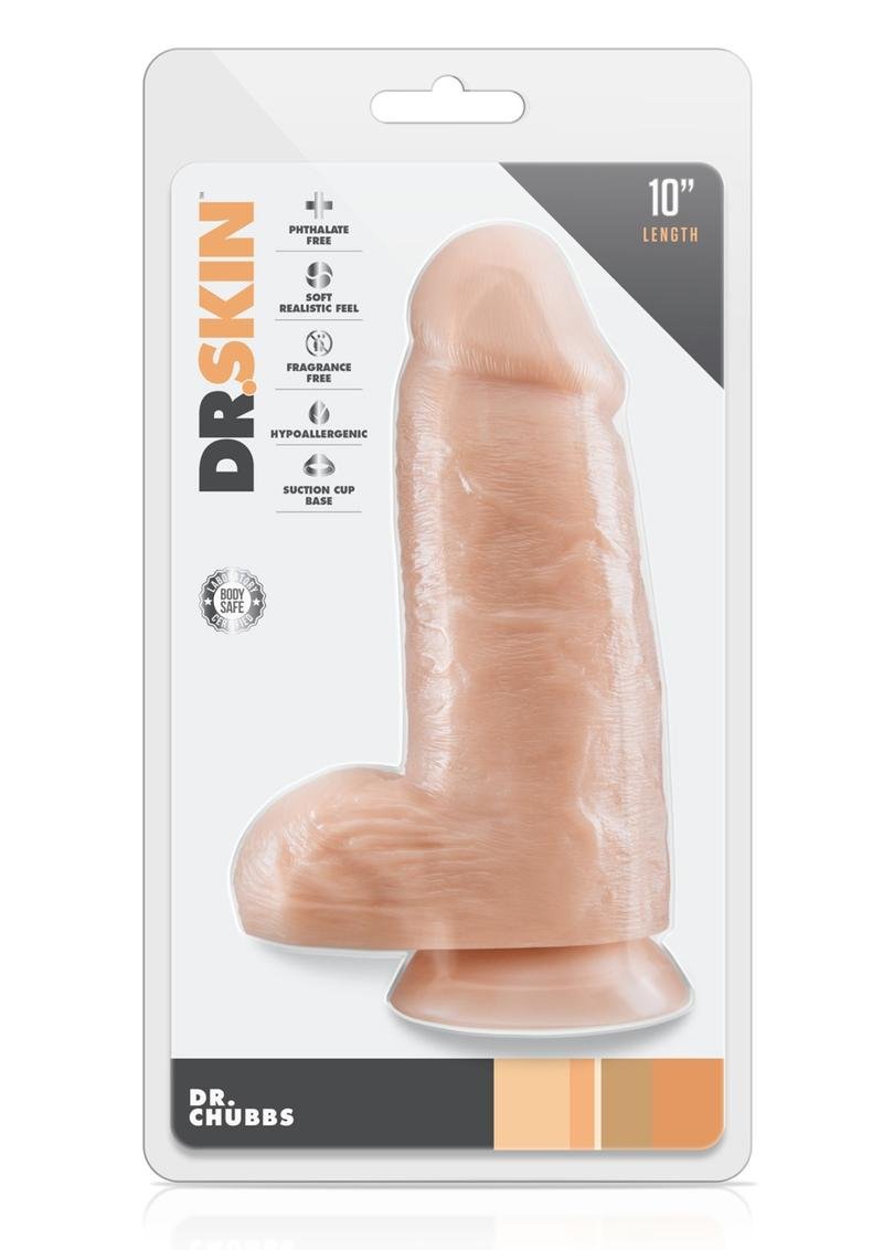 Dr. Skin Silver Collection Dr. Chubbs Dildo con testiculos y base con ventosa 10in - Vanilla