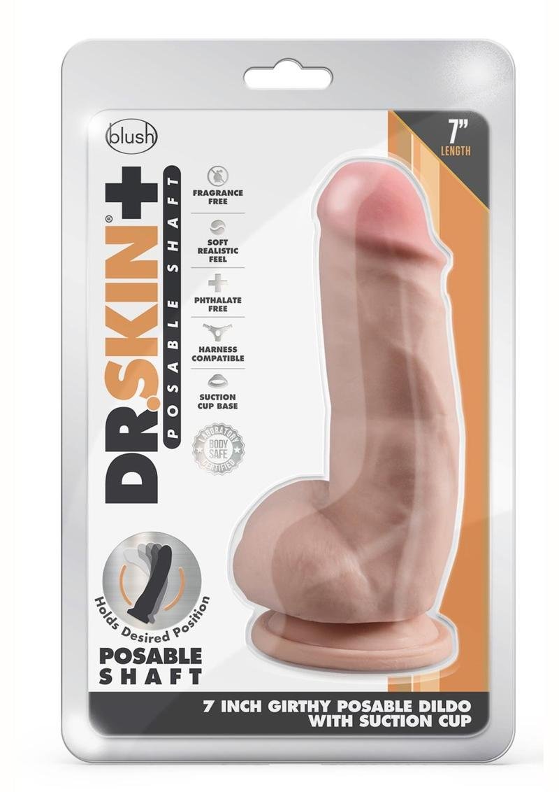 Dr. Skin Plus Gold Collection Girthy Posable Dildo con testiculos y base con ventosa 7in - Vanilla