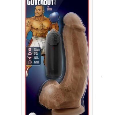 Coverboy The Boxer Vibrating Dildo con testiculos y control remoto 9in - Caramel