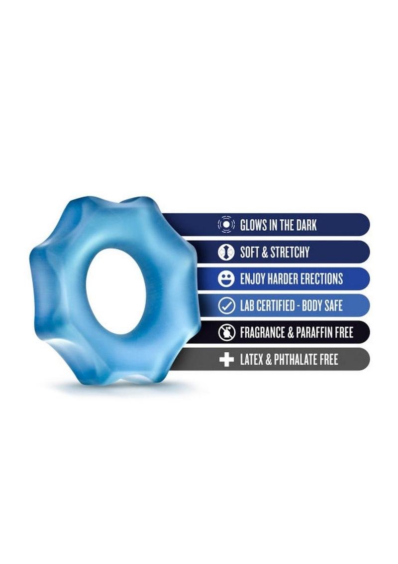 Anillo peneano Blush Novelties - Stay Hard Glo Nutz Cock Ring (40pc Bowl) - Blue