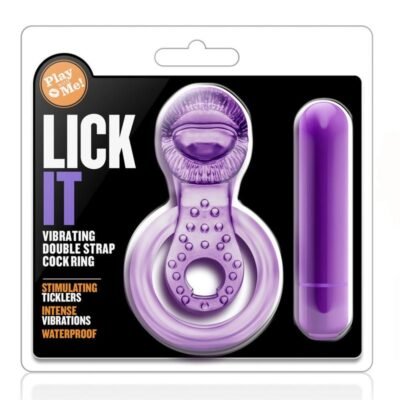 Play with Me Lick It Vibrating Double Strap Cock Ring - Purple