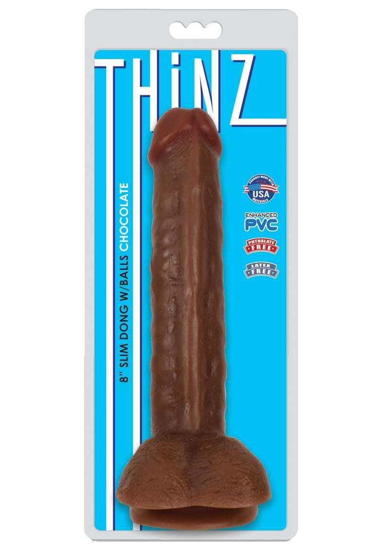Thinz Slim Dong dildo con testiculos 8in - Chocolate