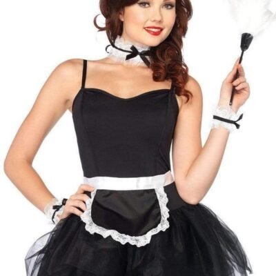 BDSM Leg Avenue French Maid Kit, delantal, collar, muñequeras y diadema(4 Piece) - OS - Black/White