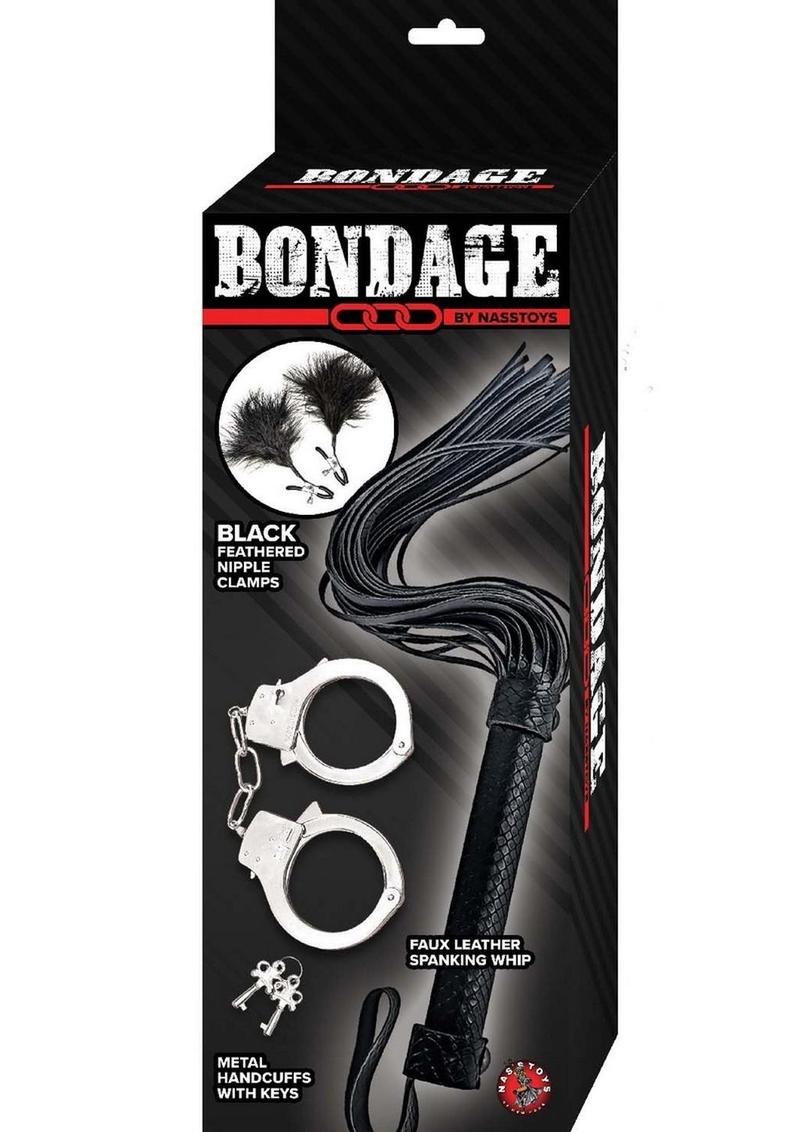 Accesorio bondage / BDSM Nasstoys Bondage plumeros, látigo y kit de esposas- Black