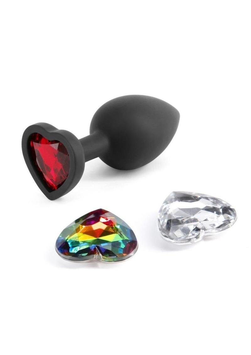 Glams Xchange Heart Silicone Anal Plug - Small - Black - Imagen 3