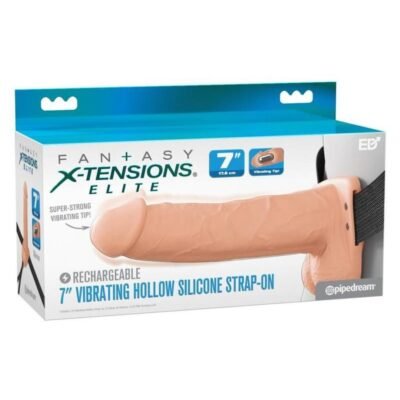 Arnés strap-on Pipedream Products - Fantasy X-Tensions Elite Vibrating Rechargeable Silicone Dual Density Hollow Strap-On 7in - Vanilla