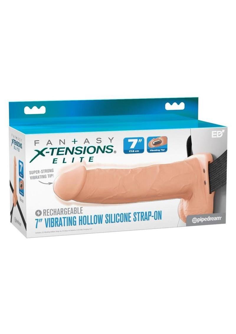 Arnés strap-on Pipedream Products - Fantasy X-Tensions Elite Vibrating Rechargeable Silicone Dual Density Hollow Strap-On 7in - Vanilla