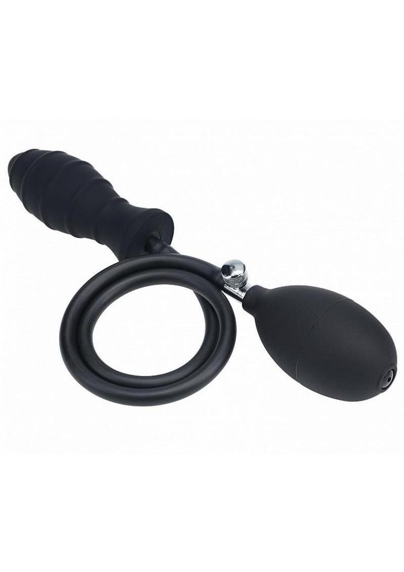 Levelz Ribbed Inflatable Silicone Plug Anal - Black - Imagen 2