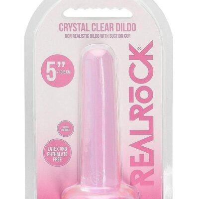RealRock Crystal Clear Non Realistic Dildo base con ventosa 5.3in - Pink