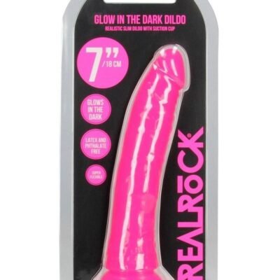 RealRock Slim Glow in the Dark Dildo base con ventosa 7in - Pink