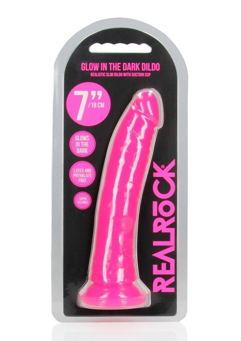 RealRock Slim Glow in the Dark Dildo base con ventosa 7in - Pink