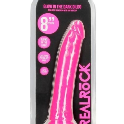 RealRock Slim Glow in the Dark Dildo base con ventosa 8in - Pink