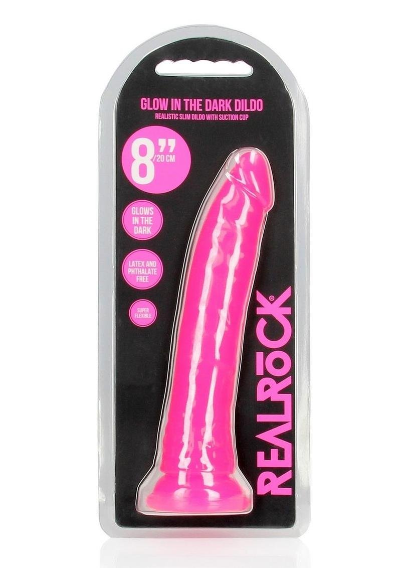 RealRock Slim Glow in the Dark Dildo base con ventosa 8in - Pink