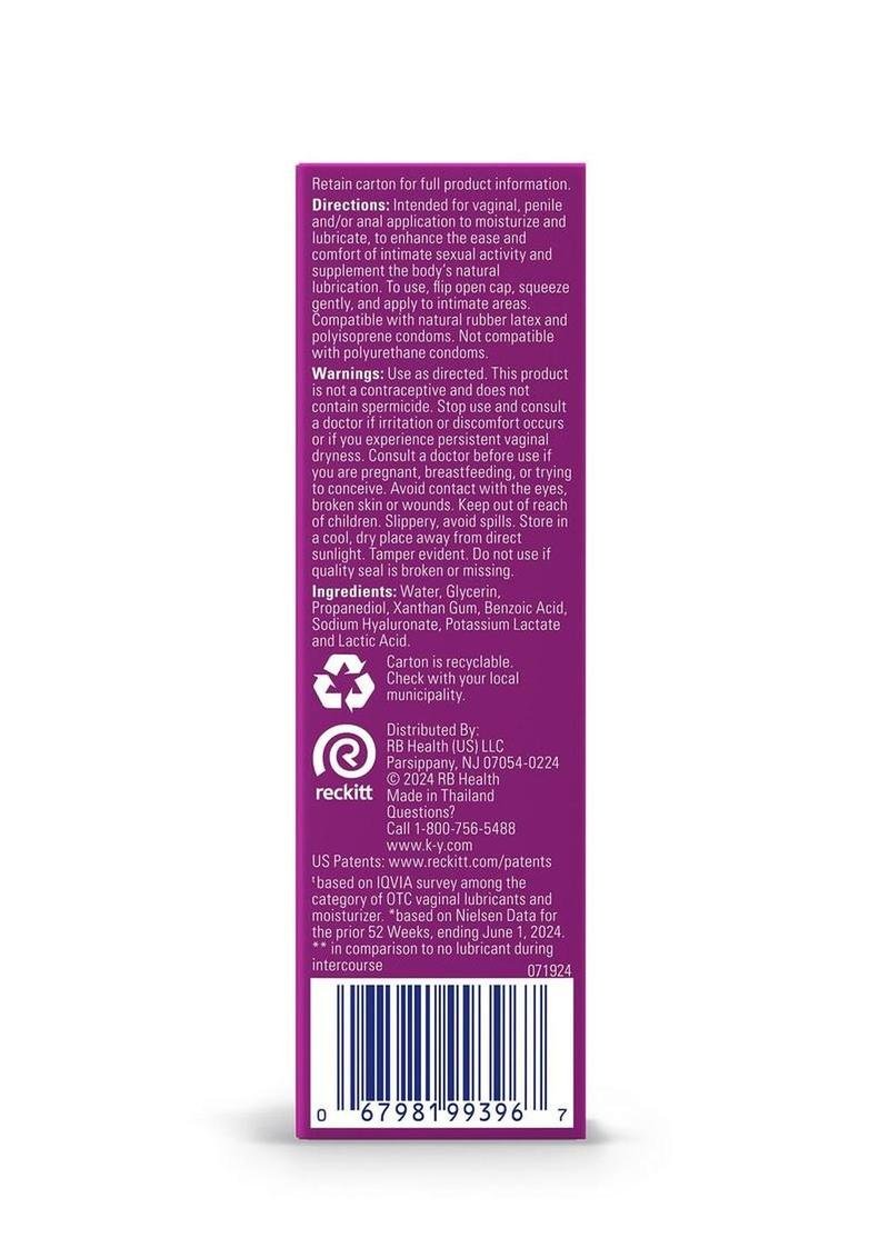KY Hydrate Natural Feeling Moisturizing Water Based Lubricant with Hyaluronic Acid 2.5oz - Imagen 2