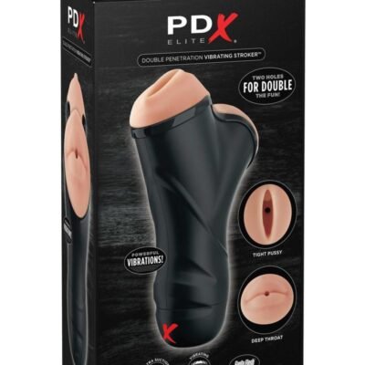 Masturbador Pipedream Products - PDX Elite Double Penetration Vibrating Masturbator - Pussy and Mouth - Vanilla/Black
