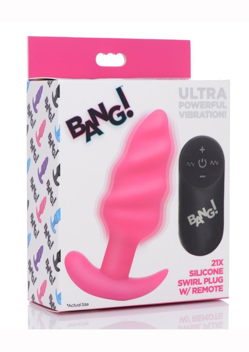 Bang! 21x Vibrating Silicone Recargable Swirl Plug anal con control remoto - Pink