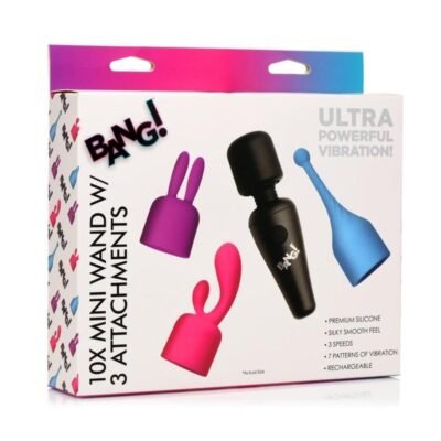 Bang! 10X Mini Wand Set Rechargeable Silicone Vibrador con 3 accesorios - Assorted Colors