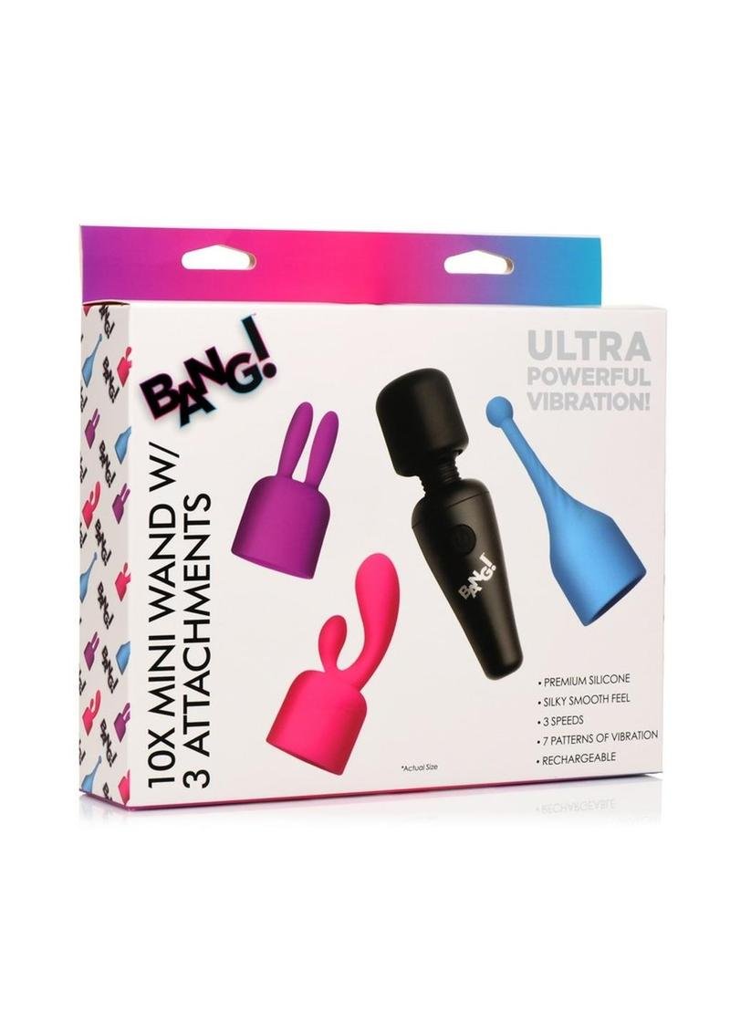 Bang! 10X Mini Wand Set Rechargeable Silicone Vibrador con 3 accesorios - Assorted Colors