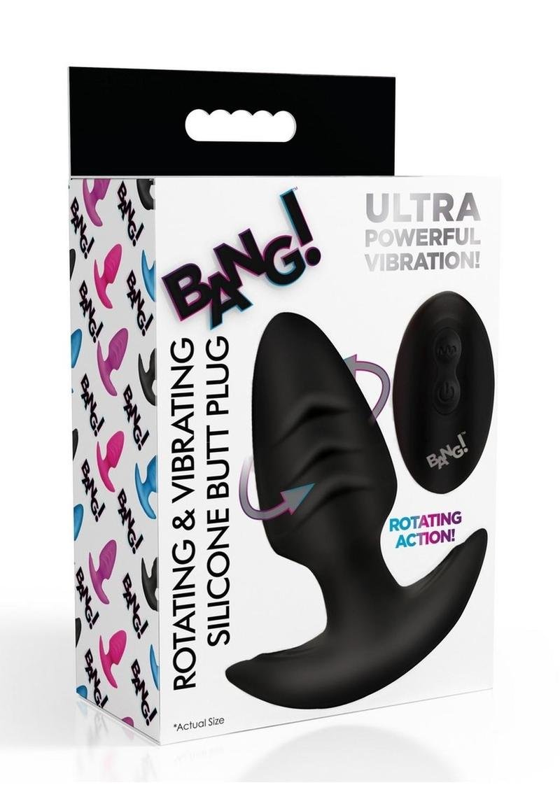 Bang! Rotating Vibrating Recargable Silicone Plug anal con control remoto - Black