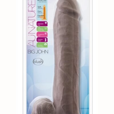 Au Naturel Big John Sensa Feel Dual Density Dildo with Balls 11.5in - Chocolate