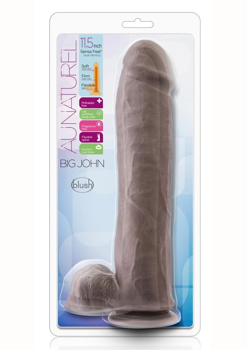Au Naturel Big John Sensa Feel Dual Density Dildo with Balls 11.5in – Chocolate