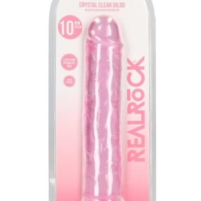 RealRock Crystal Clear Straight No Balls Dildo 10in - Pink
