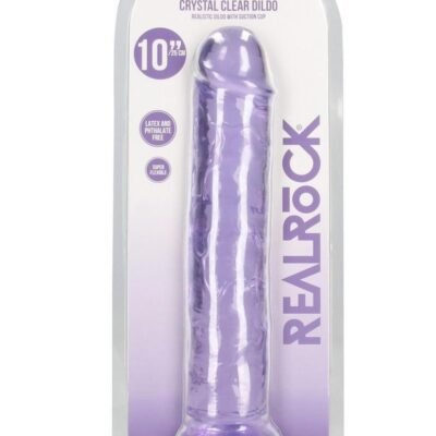 RealRock Crystal Clear Straight No Balls Dildo 10in - Purple