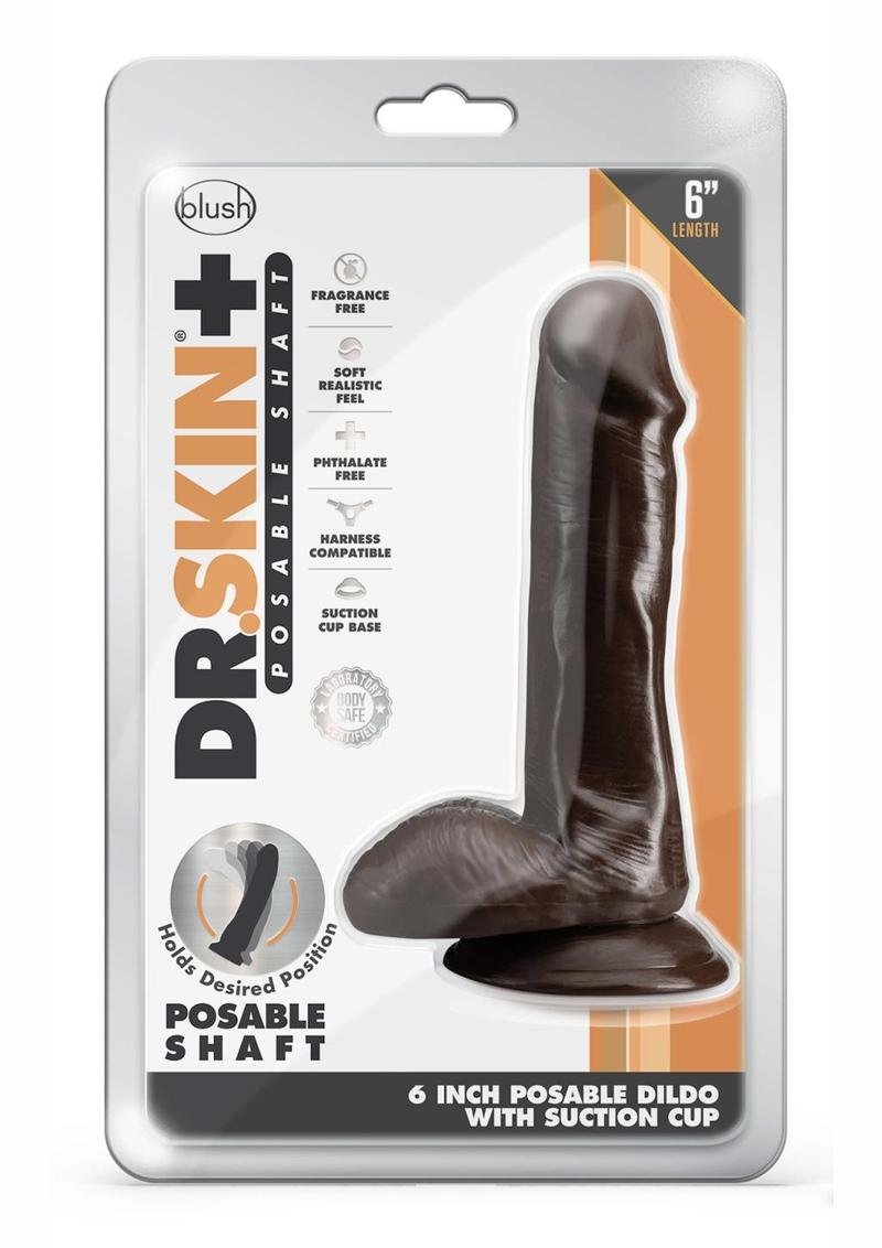Dr. Skin Plus Gold Posable Dildo w/Balls - Chocolate