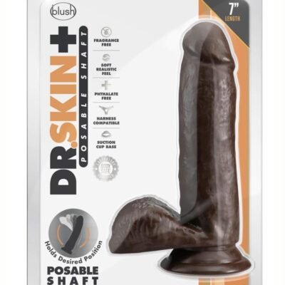 Dr. Skin Plus Gold Collection Posable Dildo with Balls and Suction Cup 7in - Chocolate