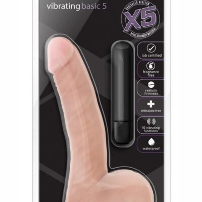 X5 Vibrating Basic 5 Dildo with Balls 5.5in - Vanilla