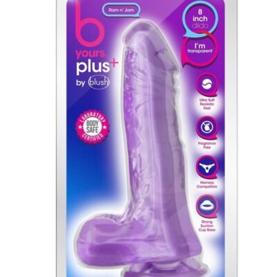 B Yours Plus Ram n' Jam Realistic Dildo with Balls 8in - Purple