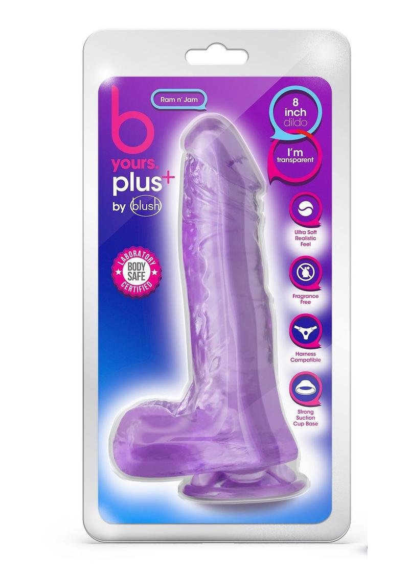 B Yours Plus Ram n' Jam Realistic Dildo with Balls 8in - Purple