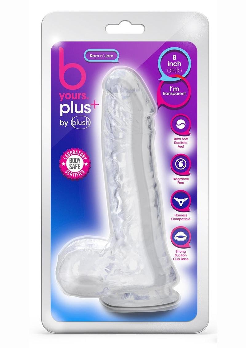 B Yours Plus Ram n' Jam Realistic Dildo w/Balls 8in - Clear