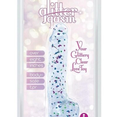Glittergasm Realistic Clear Dildo with Balls and Suction Cup - Blue/Purple/Violet Glitter