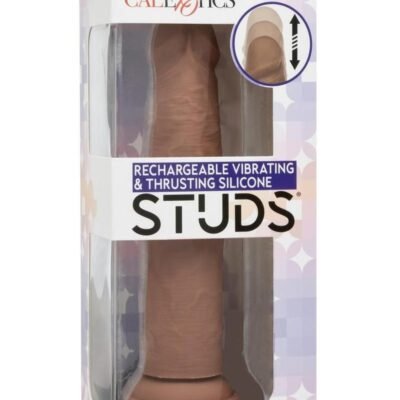 Studs Vibrating & Thrusting Silicone Dildo 6.5in - Caramel