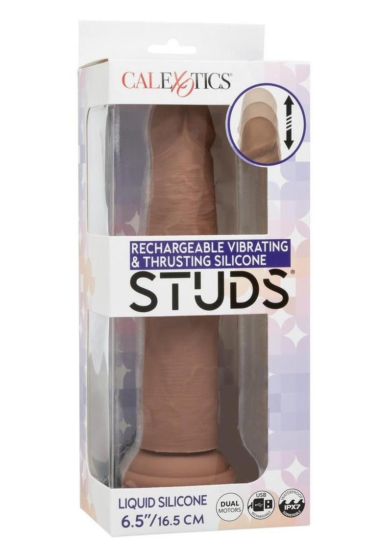 Studs Vibrating & Thrusting Silicone Dildo 6.5in - Caramel