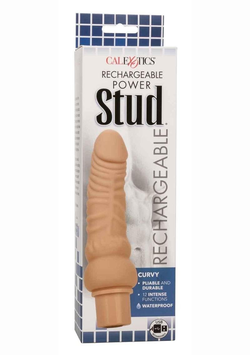 Power Stud Curvy Silicone Vibrating Dong - Vanilla