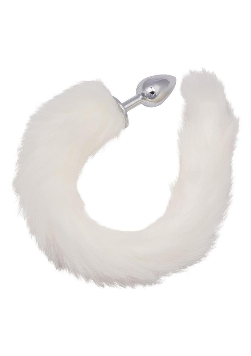 Running Wild Faux Fur Tail and Metallic Anal Plug - White - Imagen 2