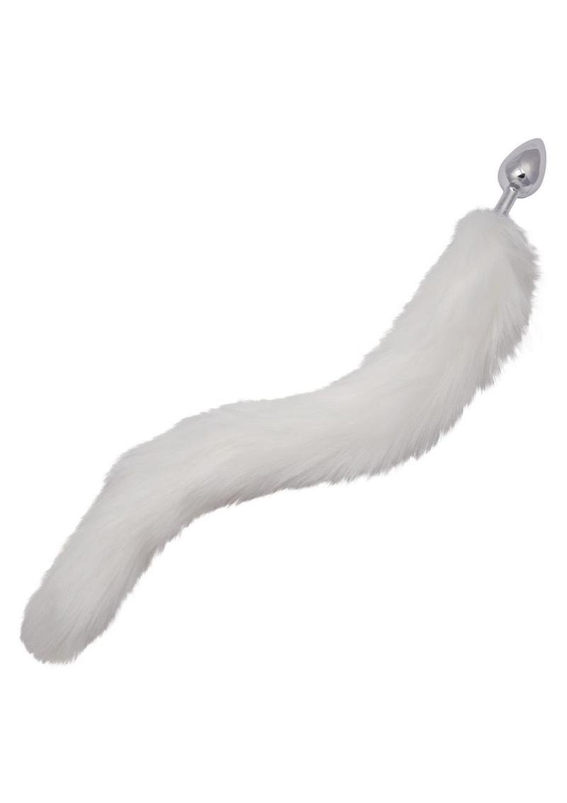 Running Wild Faux Fur Tail and Metallic Anal Plug - White - Imagen 3
