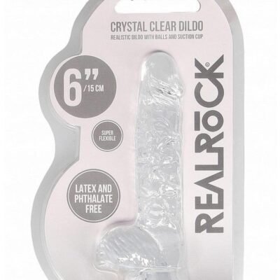 RealRock Crystal Clear Dildo with Balls 6in - Clear