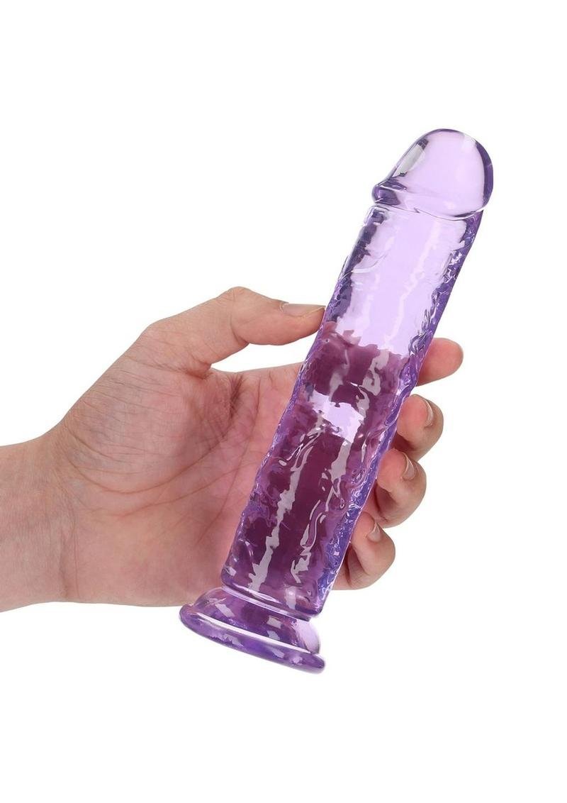 RealRock Crystal Clear Straight No Balls Dildo 7in - Purple - Imagen 3