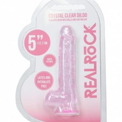 RealRock Crystal Clear Realistic Dildo with Balls 5in - Pink